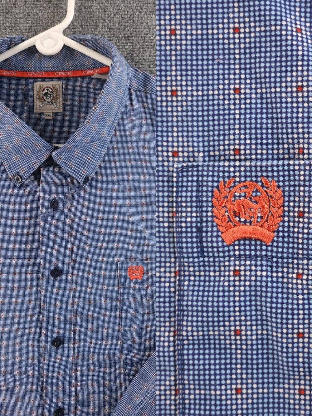 Cinch All Cotton 2XL Button-Down Blue Shirt Mens Long Sleeve Pocket Woven Adult